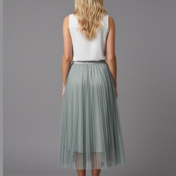 Light Grey Mesh Tulle Pleated Skirt - Picture 4 of 9